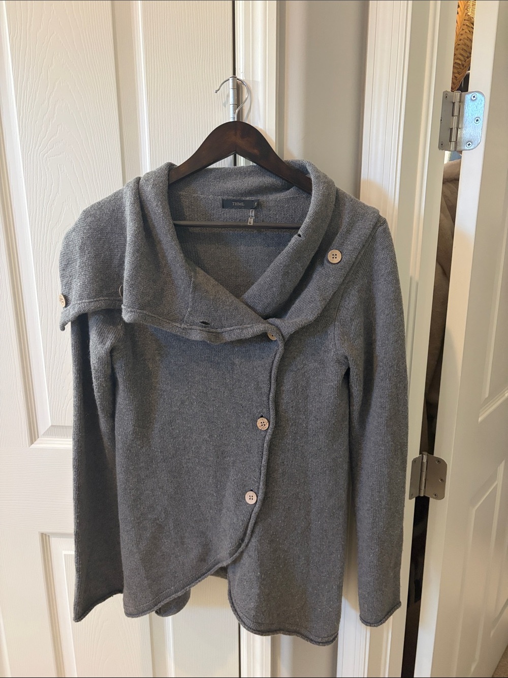 THML Anthropologie rabbit wool blend Gray Shawl-Collar Button Cardigan